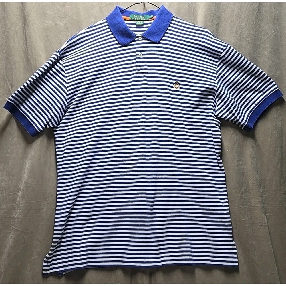 Vintage Polo Ralph Lauren Shirt Mens M White Blue Striped Crest Logo Rugby Y2K
